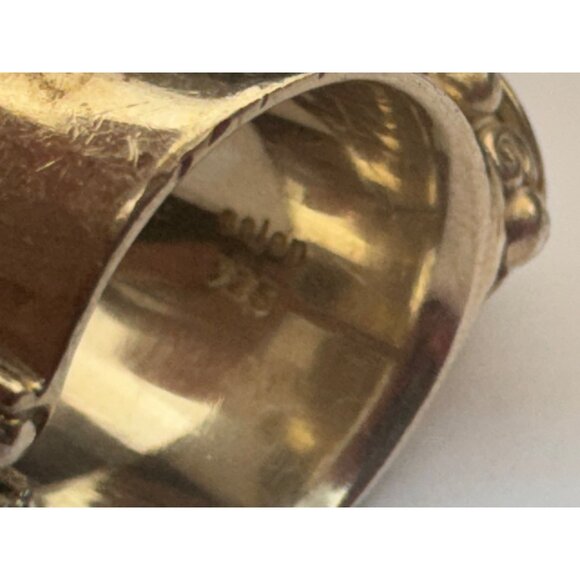 Vintage Sterling Silver 925 Green Turquoise Wide Band Ring Size 6, 15.9g - Picture 8 of 10